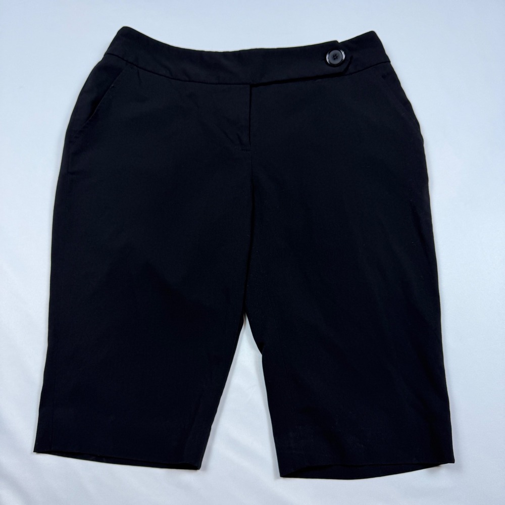 Cato Bermuda Shorts Women 4 Black Side Button Stretch Career Casual Knee Length